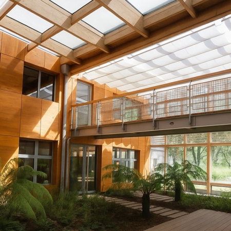 Un hall d'immeuble de bureaux performant en énergie